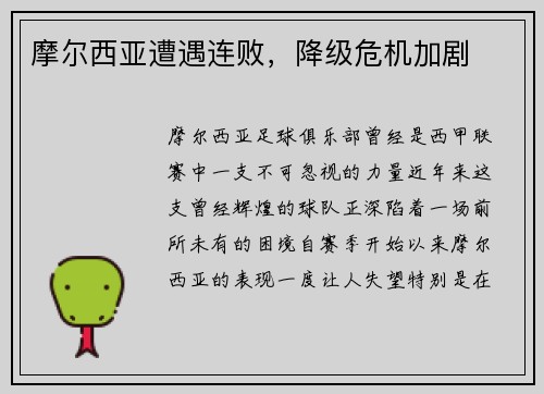 摩尔西亚遭遇连败，降级危机加剧