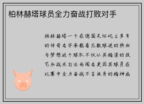 柏林赫塔球员全力奋战打败对手
