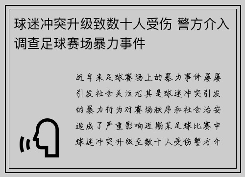 球迷冲突升级致数十人受伤 警方介入调查足球赛场暴力事件